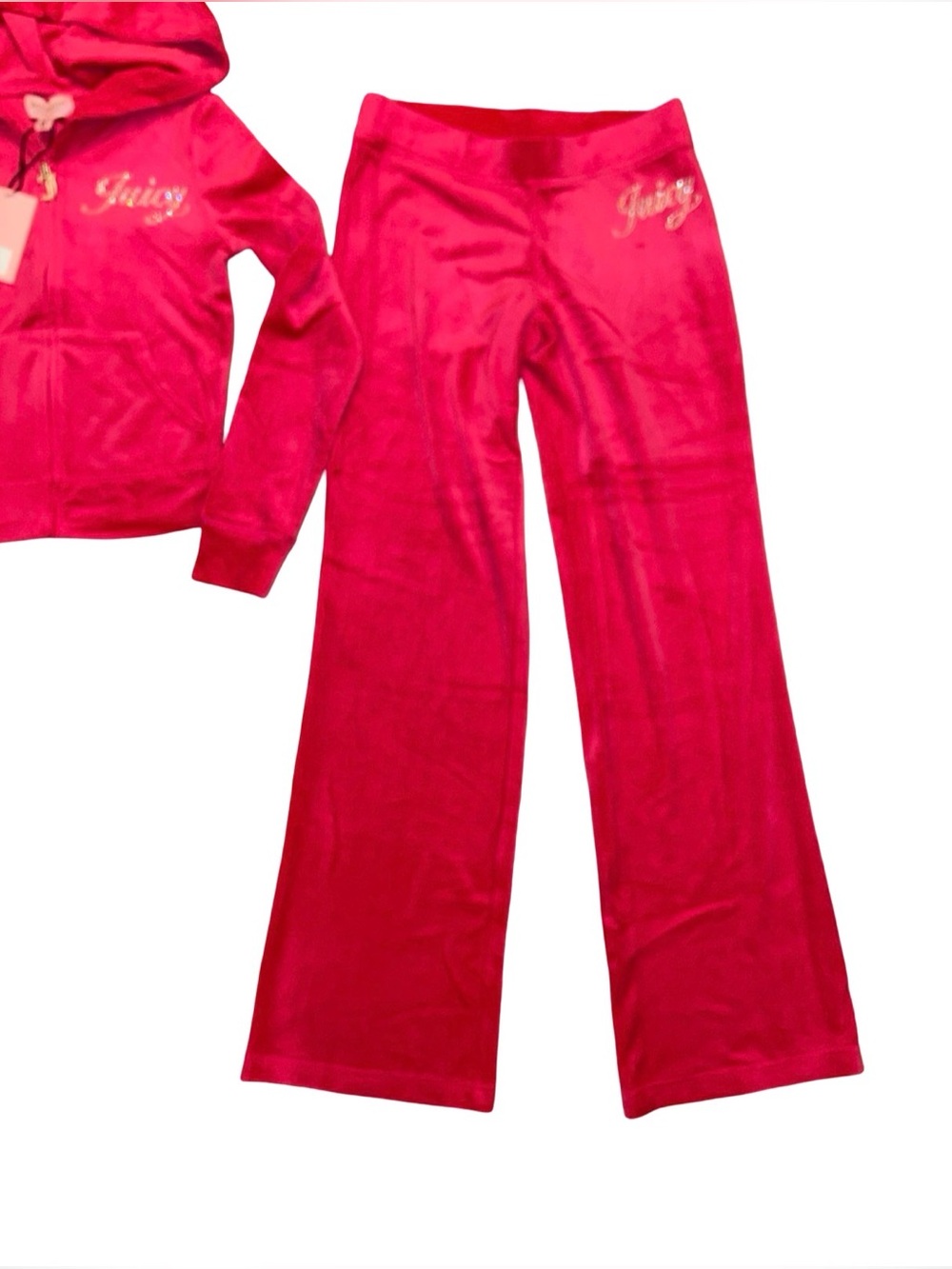 JUICY COUTURE VIXEN PINK BLING RHINESTONE SCRIPT VELOUR TRACKSUIT SWEATSUIT NWT - Picture 8 of 12